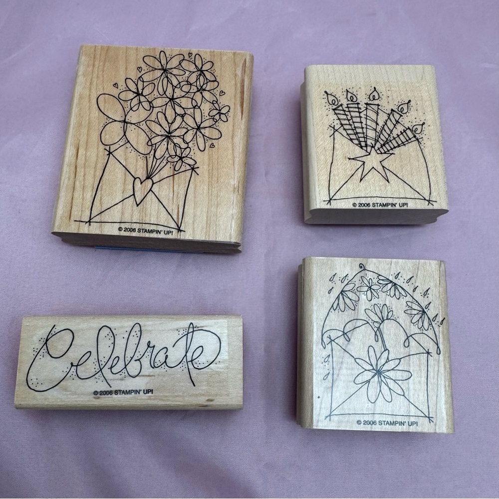 Stampin’ Up! 2006 Send a Celebration 4pc Rubber Stamp Set 🎉 - Picture 4 of 5